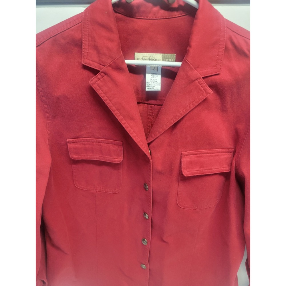 Evan Picone Twill Red Button Front Pocket Blazer Jacket Womens Size 12